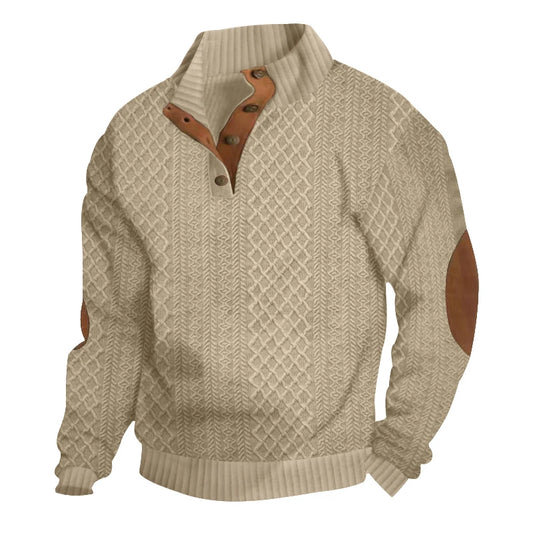 Men's Casual Standing Collar Long-Sleeved Jacquard Sweater